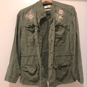 Green embroidered button down
